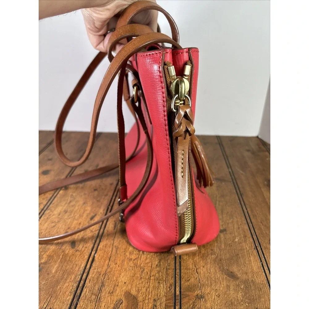 Dooney & Bourke Morgan‎ Satchel Red Handbag Saffiano Leather Shoulder W/Dust Bag
